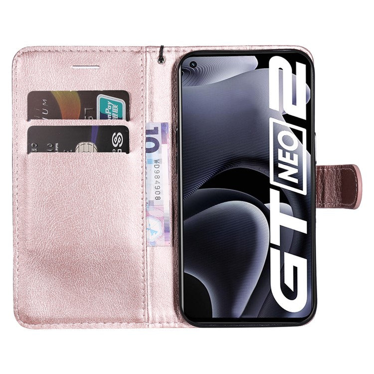 KT Leather Series-2 Solid Color Anti-drop PU Leather Case Magnetic Closure Phone Protective Cover with Wallet Stand for Realme GT Neo2 5G/GT Neo 3T 5G  - Rose Gold