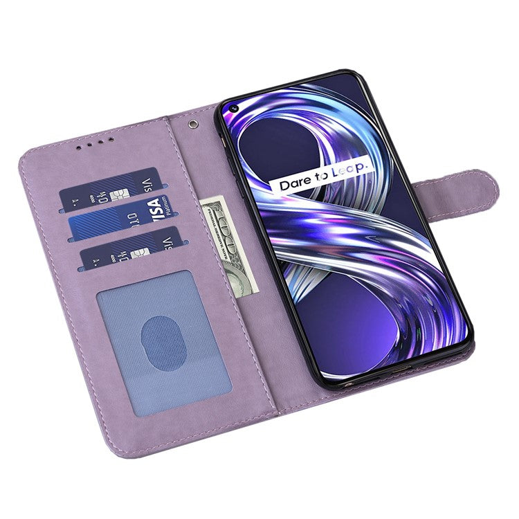 For Realme 8i/Narzo 50 4G Deer Tree Pattern Imprint PU Leather Wallet Stand Mobile Phone Protective Cover Shell - Purple