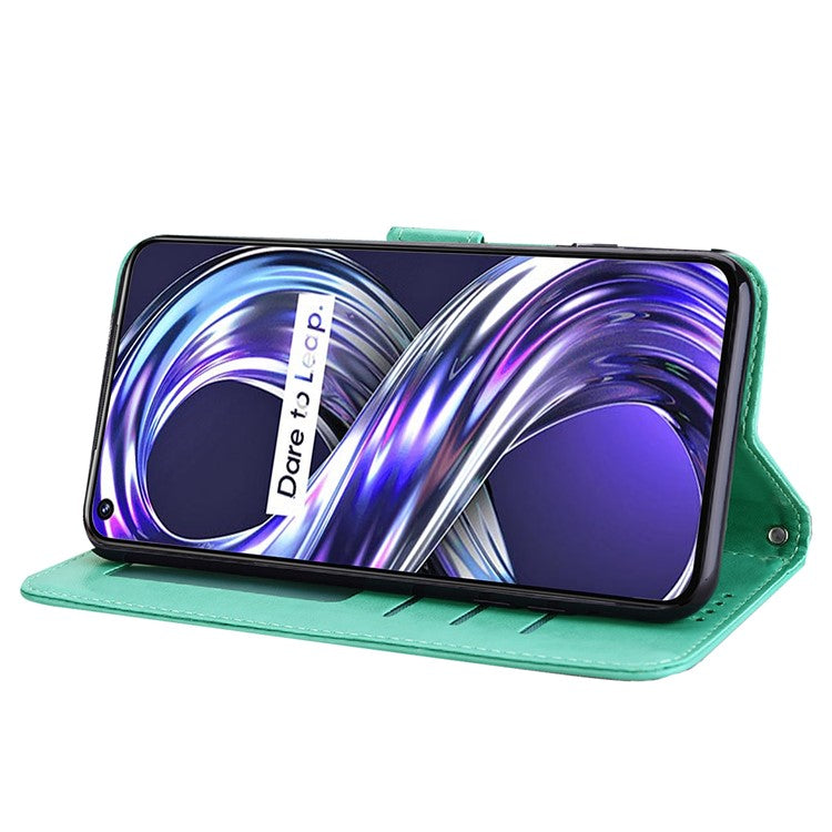 For Realme 8i/Narzo 50 4G Deer Tree Pattern Imprint PU Leather Wallet Stand Mobile Phone Protective Cover Shell - Green