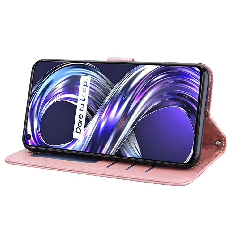 For Realme 8i/Narzo 50 4G Deer Tree Pattern Imprint PU Leather Wallet Stand Mobile Phone Protective Cover Shell - Pink