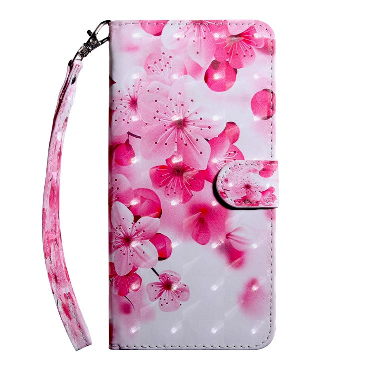 PU Leather Wallet Phone Cover 3D Pattern Printing Stand Flip Folio Case with Strap for Oppo A53 5G - Peach Blossom