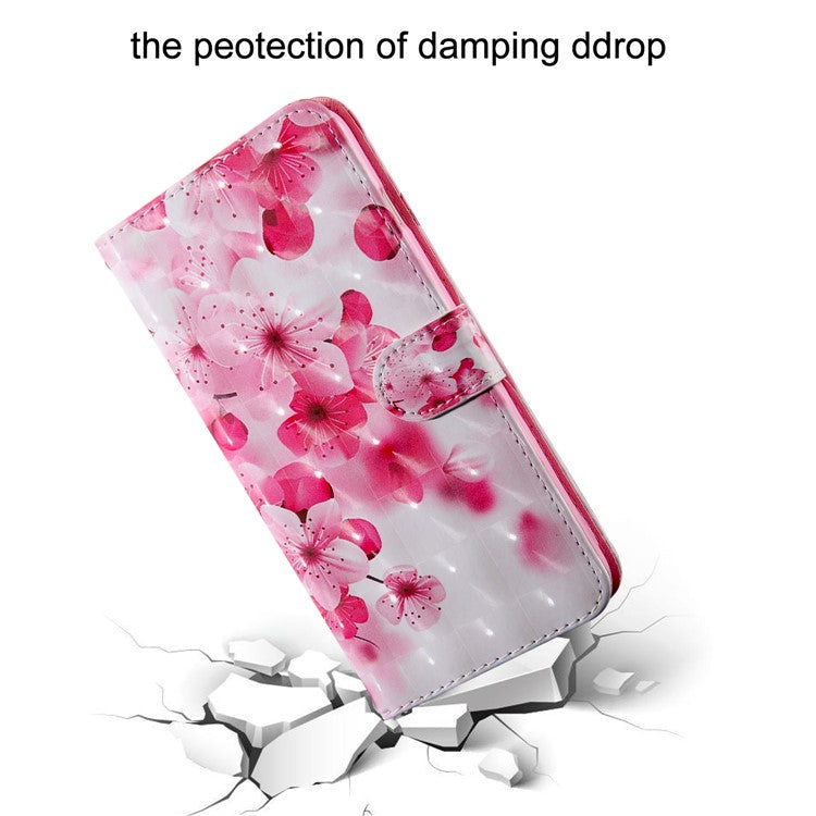 PU Leather Wallet Phone Cover 3D Pattern Printing Stand Flip Folio Case with Strap for Oppo A53 5G - Peach Blossom