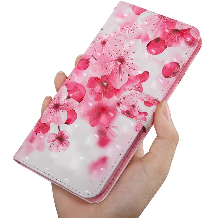 PU Leather Wallet Phone Cover 3D Pattern Printing Stand Flip Folio Case with Strap for Oppo A53 5G - Peach Blossom