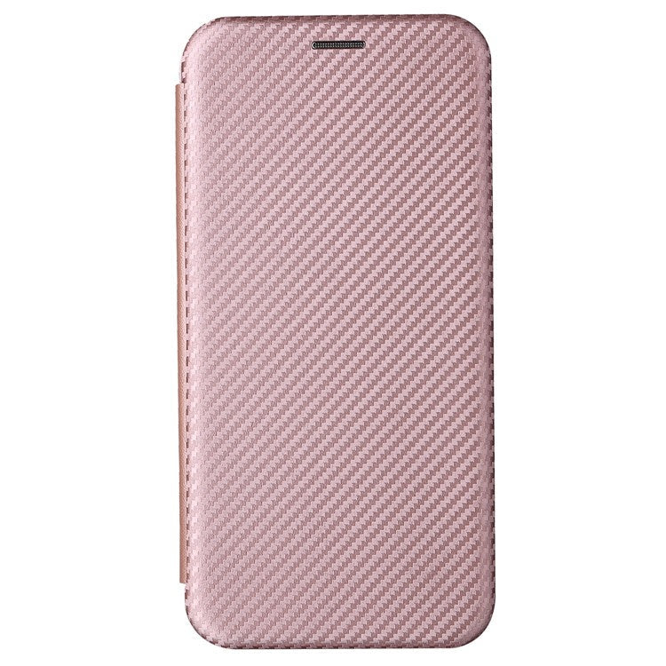 For vivo S10e/V23e Ring Strap Anti-fall Carbon Fiber Texture Auto-absorbed Magnetic Closure Leather Phone Case with Stand - Rose Gold