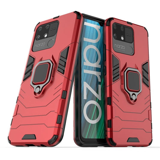 Dual Layer Soft Flexible TPU + Hard PC Anti-Slip Protective Cover with Ring Kickstand for Realme Narzo 50A - Red