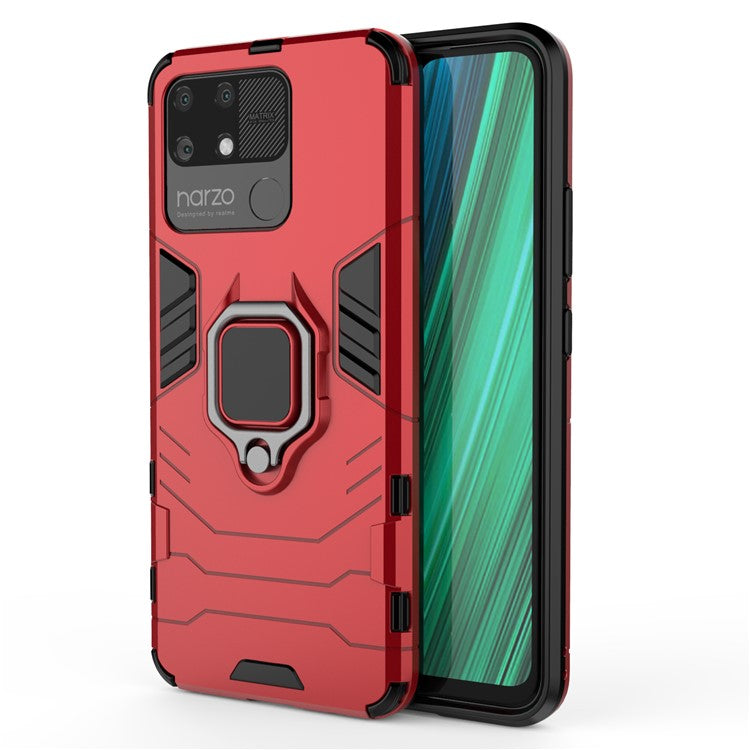Dual Layer Soft Flexible TPU + Hard PC Anti-Slip Protective Cover with Ring Kickstand for Realme Narzo 50A - Red