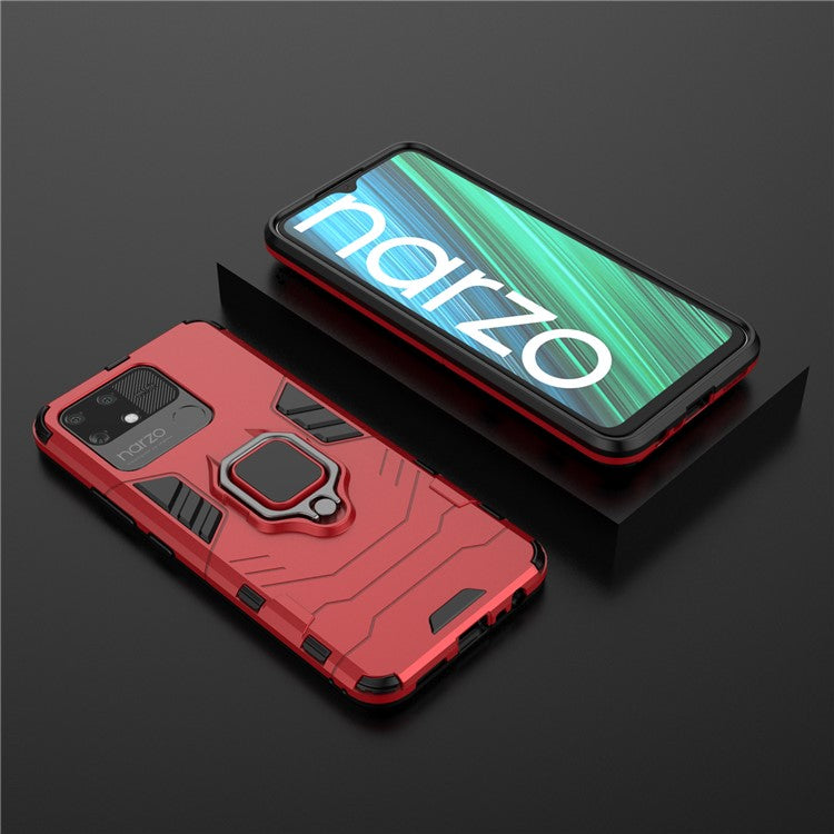 Dual Layer Soft Flexible TPU + Hard PC Anti-Slip Protective Cover with Ring Kickstand for Realme Narzo 50A - Red