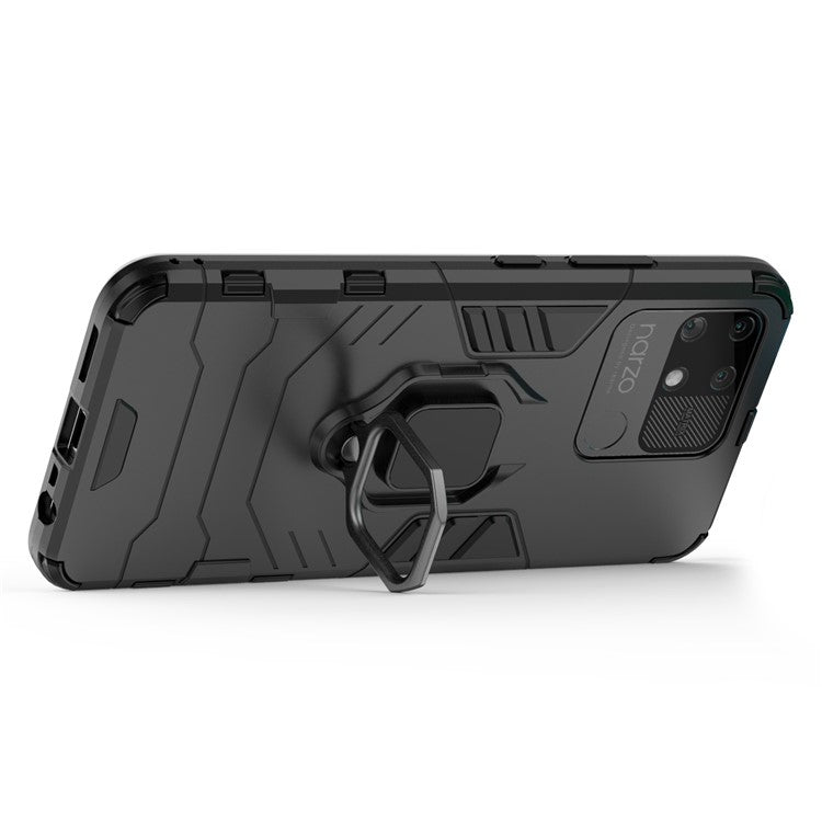 Dual Layer Soft Flexible TPU + Hard PC Anti-Slip Protective Cover with Ring Kickstand for Realme Narzo 50A - Black