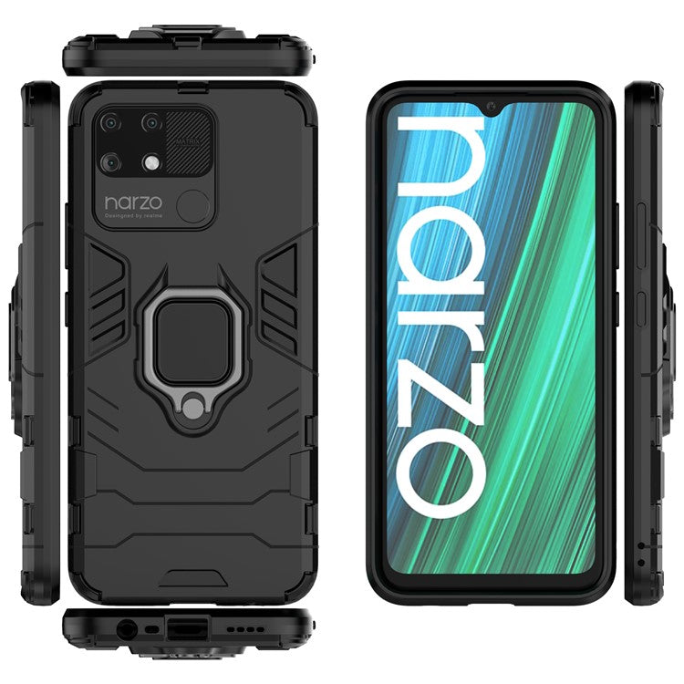 Dual Layer Soft Flexible TPU + Hard PC Anti-Slip Protective Cover with Ring Kickstand for Realme Narzo 50A - Black