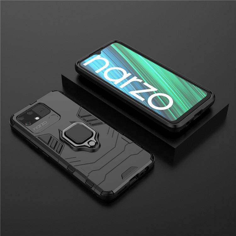 Dual Layer Soft Flexible TPU + Hard PC Anti-Slip Protective Cover with Ring Kickstand for Realme Narzo 50A - Black