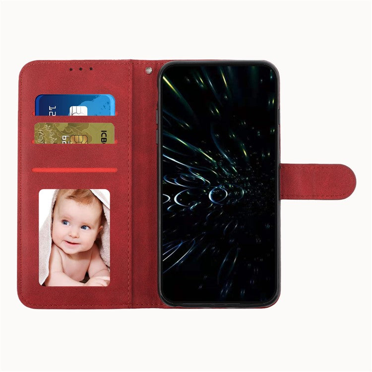 Splicing Leather Cover Horizontal Flip Stand Wallet Phone Case with Wrist Strap for Realme 8 5G/V13 5G/Narzo 30 5G - Red