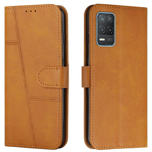Splicing Leather Cover Horizontal Flip Stand Wallet Phone Case with Wrist Strap for Realme 8 5G/V13 5G/Narzo 30 5G - Yellow