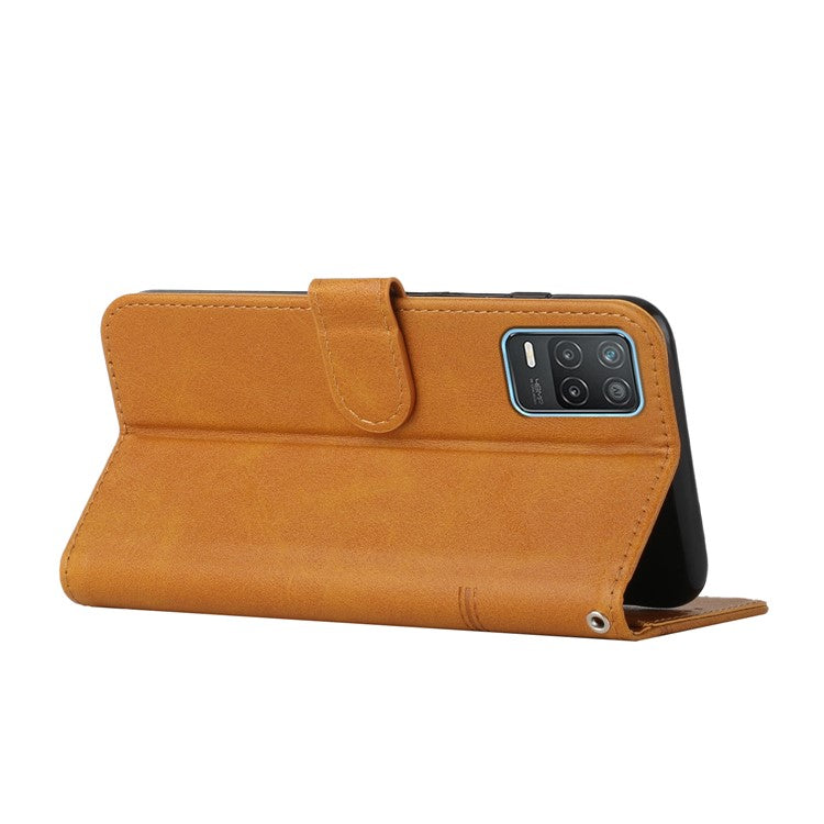 Splicing Leather Cover Horizontal Flip Stand Wallet Phone Case with Wrist Strap for Realme 8 5G/V13 5G/Narzo 30 5G - Yellow
