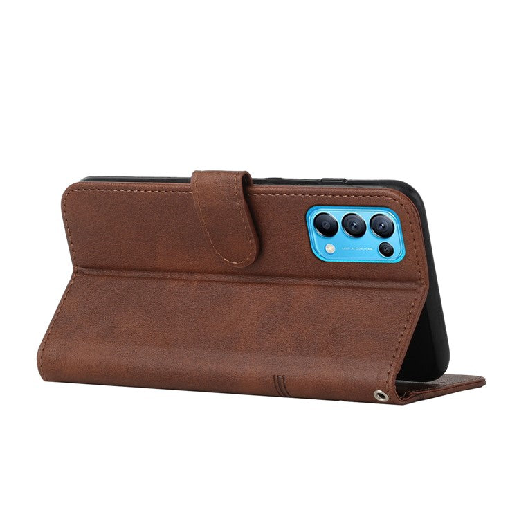 Stitching Lines Anti-fingerprint PU Leather Phone Protector Stand Wallet Cover Case for Oppo Reno5 4G/5G/Reno5 K/Find X3 Lite - Brown