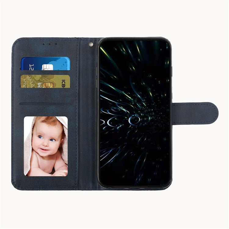 Stitching Lines Anti-fingerprint PU Leather Phone Protector Stand Wallet Cover Case for Oppo Reno5 4G/5G/Reno5 K/Find X3 Lite - Sapphire