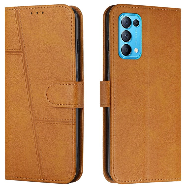Stitching Lines Anti-fingerprint PU Leather Phone Protector Stand Wallet Cover Case for Oppo Reno5 4G/5G/Reno5 K/Find X3 Lite - Yellow