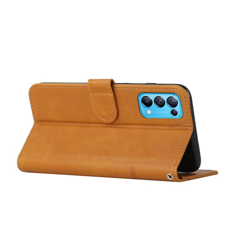 Stitching Lines Anti-fingerprint PU Leather Phone Protector Stand Wallet Cover Case for Oppo Reno5 4G/5G/Reno5 K/Find X3 Lite - Yellow