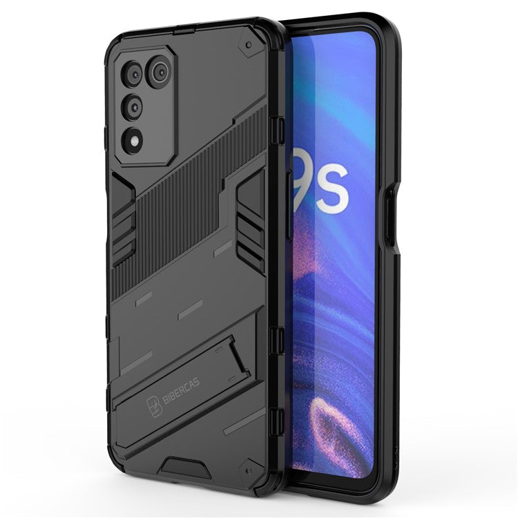Scratch-resistant Drop-proof Soft TPU Hard PC Back Cover Shell with Kickstand for Oppo K9s 5G - Black