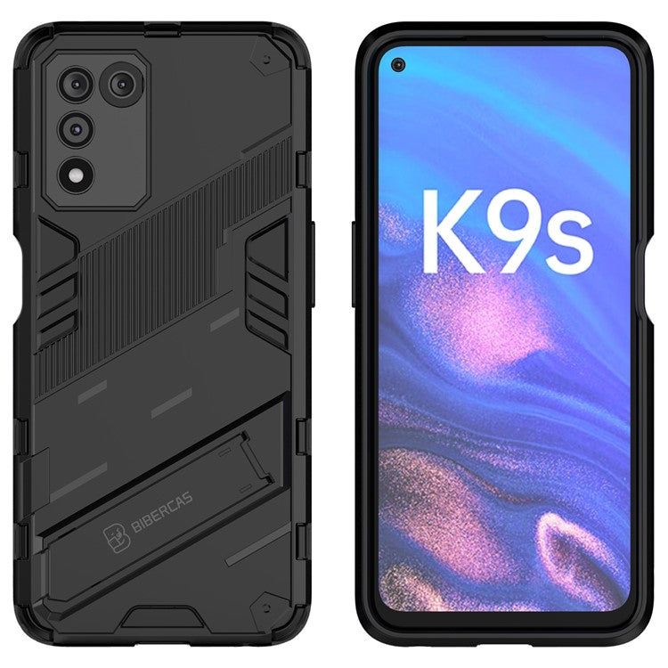 Scratch-resistant Drop-proof Soft TPU Hard PC Back Cover Shell with Kickstand for Oppo K9s 5G - Black