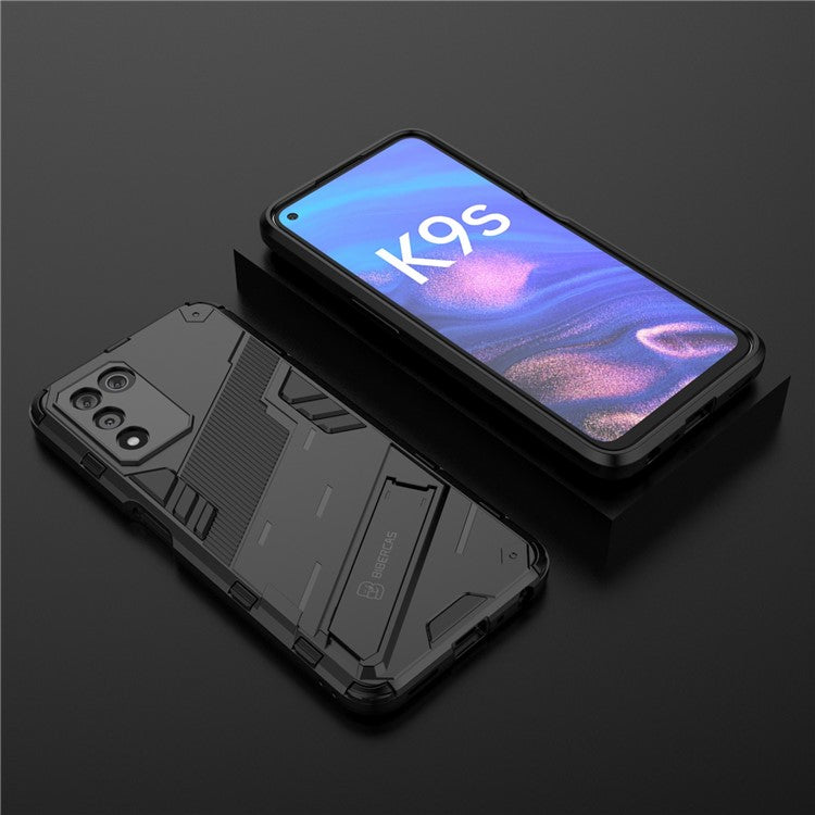 Scratch-resistant Drop-proof Soft TPU Hard PC Back Cover Shell with Kickstand for Oppo K9s 5G - Black