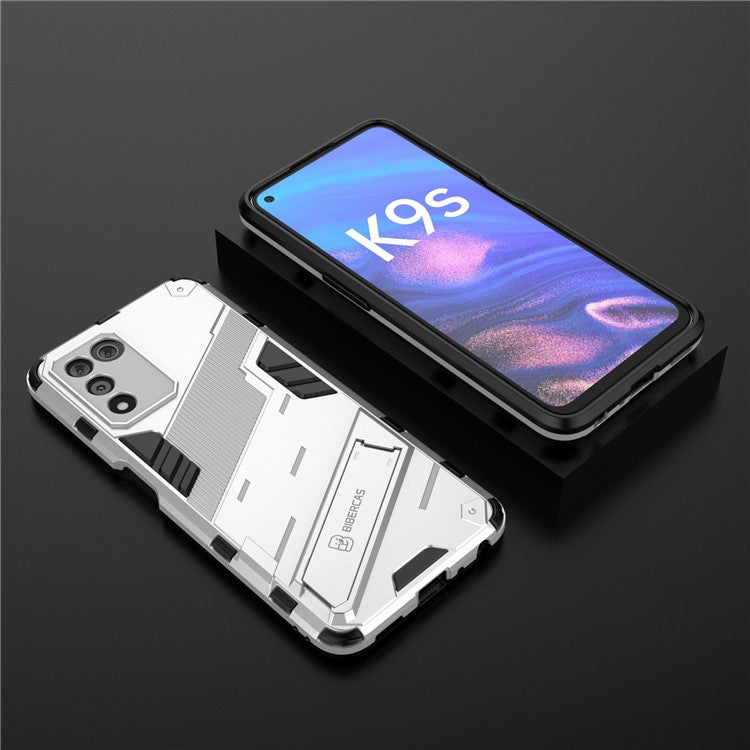 Scratch-resistant Drop-proof Soft TPU Hard PC Back Cover Shell with Kickstand for Oppo K9s 5G - White