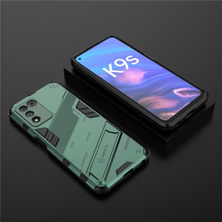 Scratch-resistant Drop-proof Soft TPU Hard PC Back Cover Shell with Kickstand for Oppo K9s 5G - Green