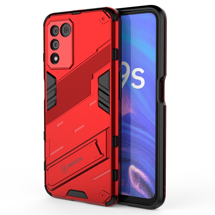 Scratch-resistant Drop-proof Soft TPU Hard PC Back Cover Shell with Kickstand for Oppo K9s 5G - Red