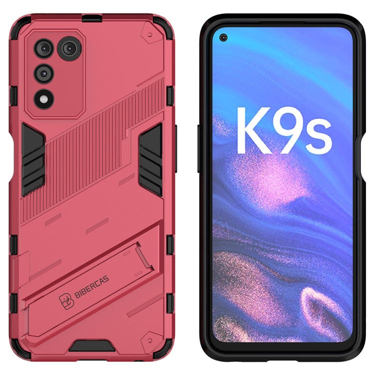 Scratch-resistant Drop-proof Soft TPU Hard PC Back Cover Shell with Kickstand for Oppo K9s 5G - Rose
