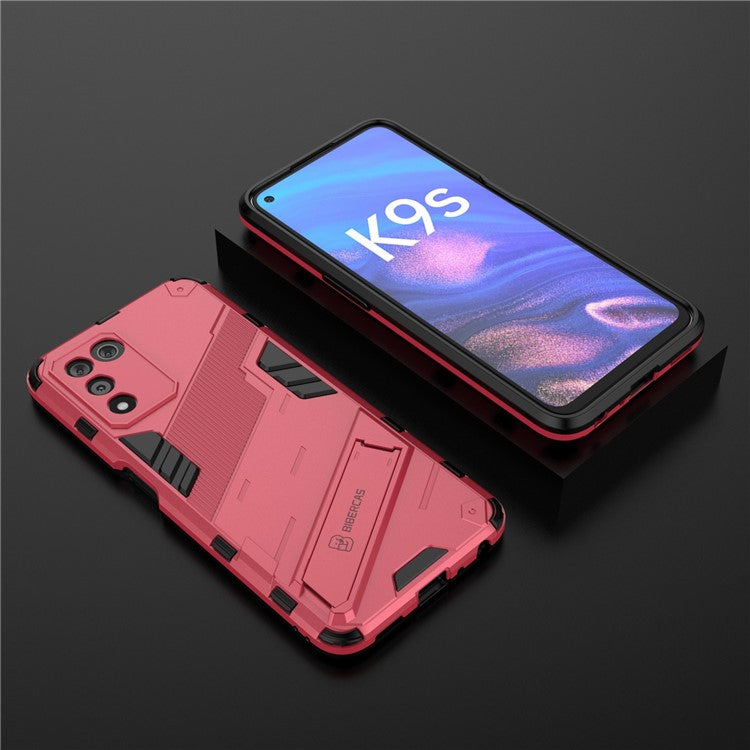 Scratch-resistant Drop-proof Soft TPU Hard PC Back Cover Shell with Kickstand for Oppo K9s 5G - Rose