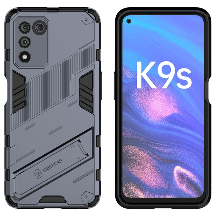 Scratch-resistant Drop-proof Soft TPU Hard PC Back Cover Shell with Kickstand for Oppo K9s 5G - Dark Blue