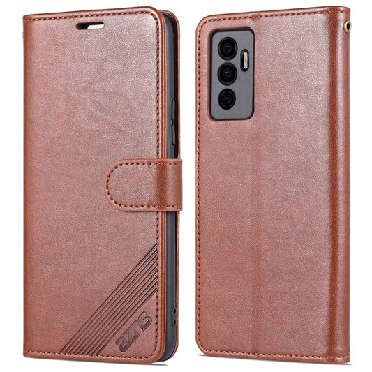 AZNS PU Leather Cover + Soft Inner TPU Case Phone Protector with Stand Wallet for vivo S10e/V23e 4G/V23e 5G - Brown