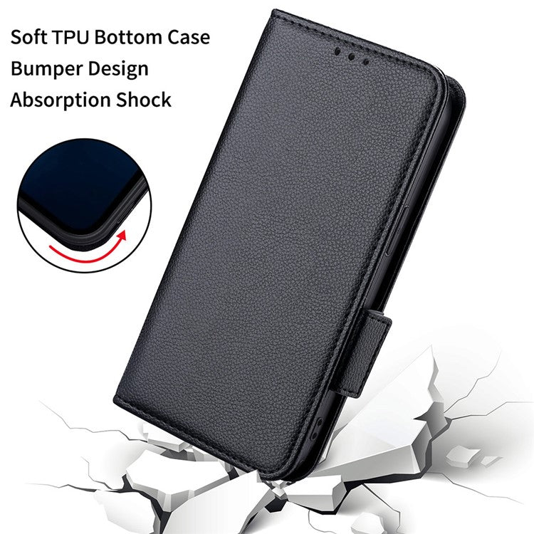 Litchi Texture PU Leather Stand Wallet Case Well-protected Double Magnetic Clasp Drop-proof Flip Cover for Oppo Reno6 5G - Black
