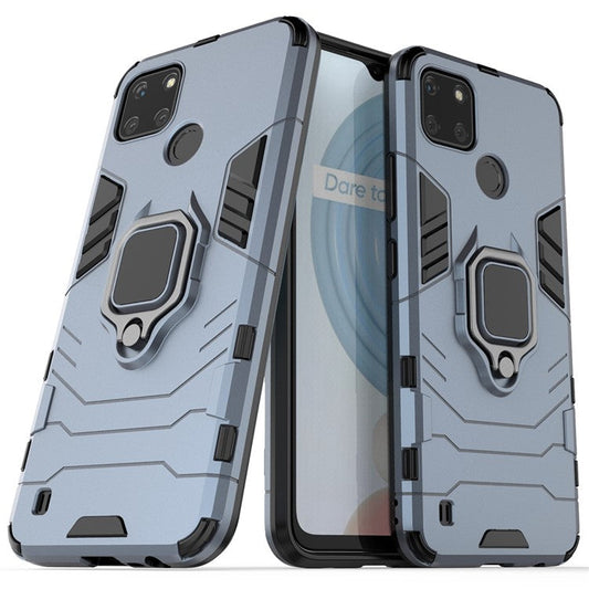 Anti-scratch Soft TPU + Hard PC Protective Case with Metal Ring Kickstand for Realme C21Y - Blue