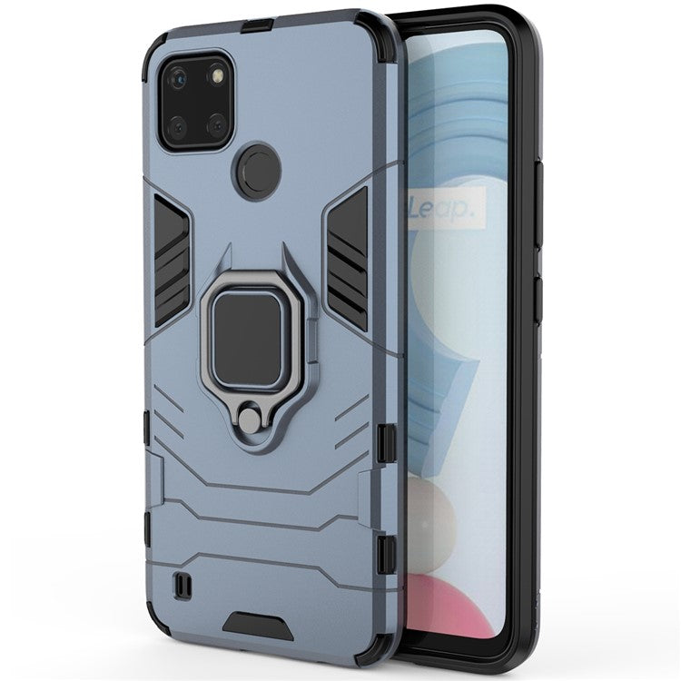 Anti-scratch Soft TPU + Hard PC Protective Case with Metal Ring Kickstand for Realme C21Y - Blue