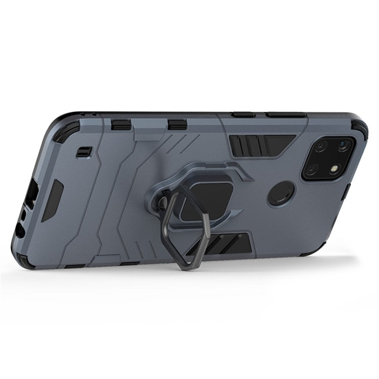 Anti-scratch Soft TPU + Hard PC Protective Case with Metal Ring Kickstand for Realme C21Y - Blue