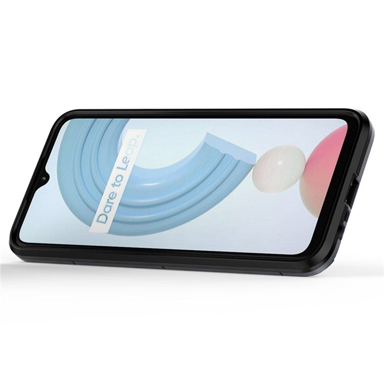 Anti-scratch Soft TPU + Hard PC Protective Case with Metal Ring Kickstand for Realme C21Y - Blue