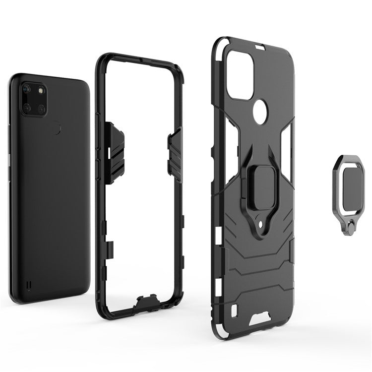 Anti-scratch Soft TPU + Hard PC Protective Case with Metal Ring Kickstand for Realme C21Y - Blue
