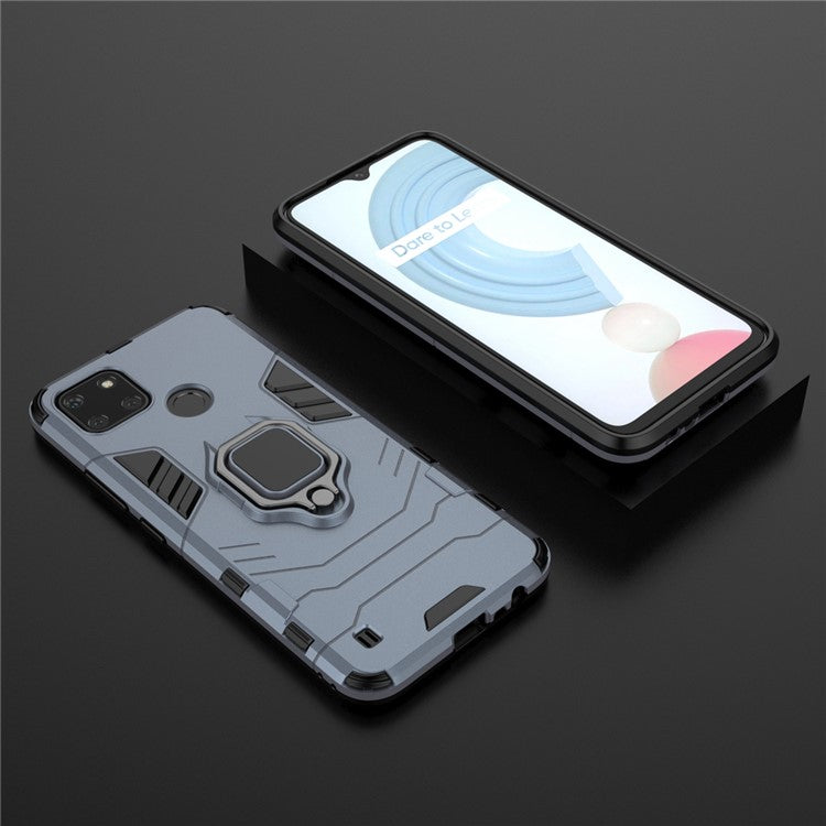Anti-scratch Soft TPU + Hard PC Protective Case with Metal Ring Kickstand for Realme C21Y - Blue