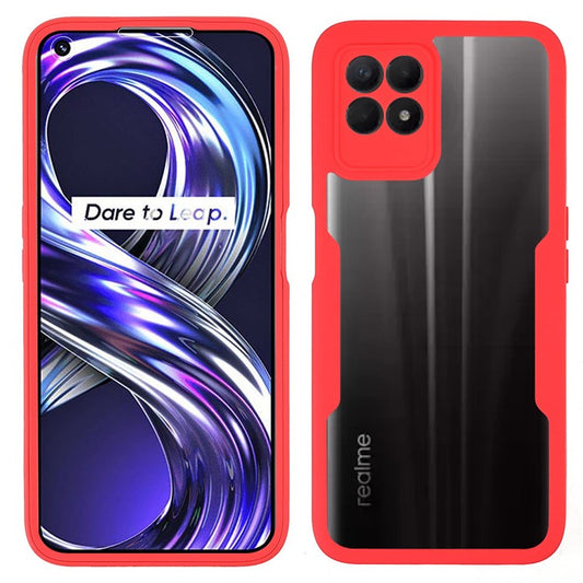 For Realme 8i/Narzo 50 4G Acrylic + TPU Hybrid Phone Case with PET Screen Protector 360-Degree Coverage Phone Protector - Red