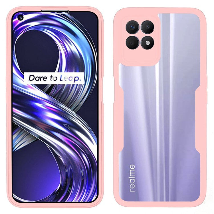 For Realme 8i/Narzo 50 4G Acrylic + TPU Hybrid Phone Case with PET Screen Protector 360-Degree Coverage Phone Protector - Pink