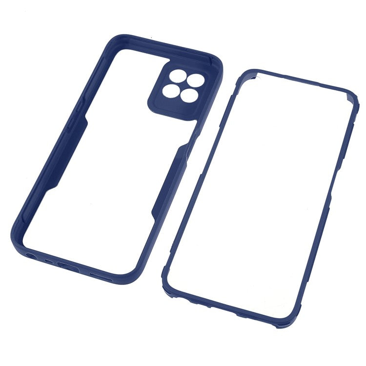 For Realme 8i/Narzo 50 4G Acrylic + TPU Hybrid Phone Case with PET Screen Protector 360-Degree Coverage Phone Protector - Navy Blue