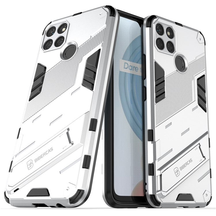 Kickstand Soft Flexible TPU + Hard PC Back Anti-Scratch Phone Cover for Realme C21Y - White