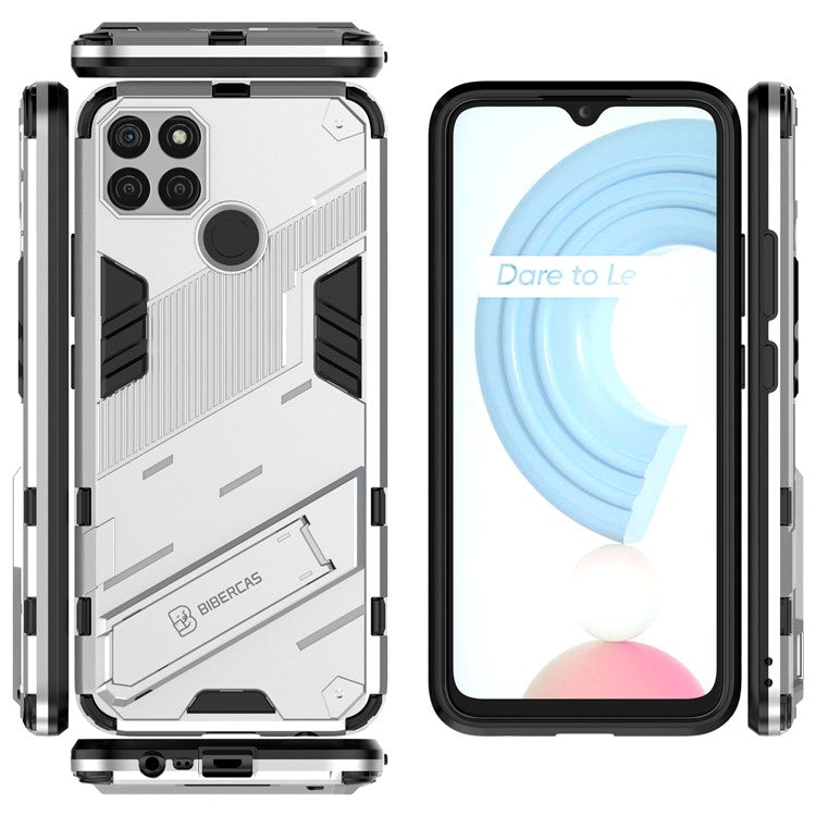 Kickstand Soft Flexible TPU + Hard PC Back Anti-Scratch Phone Cover for Realme C21Y - White