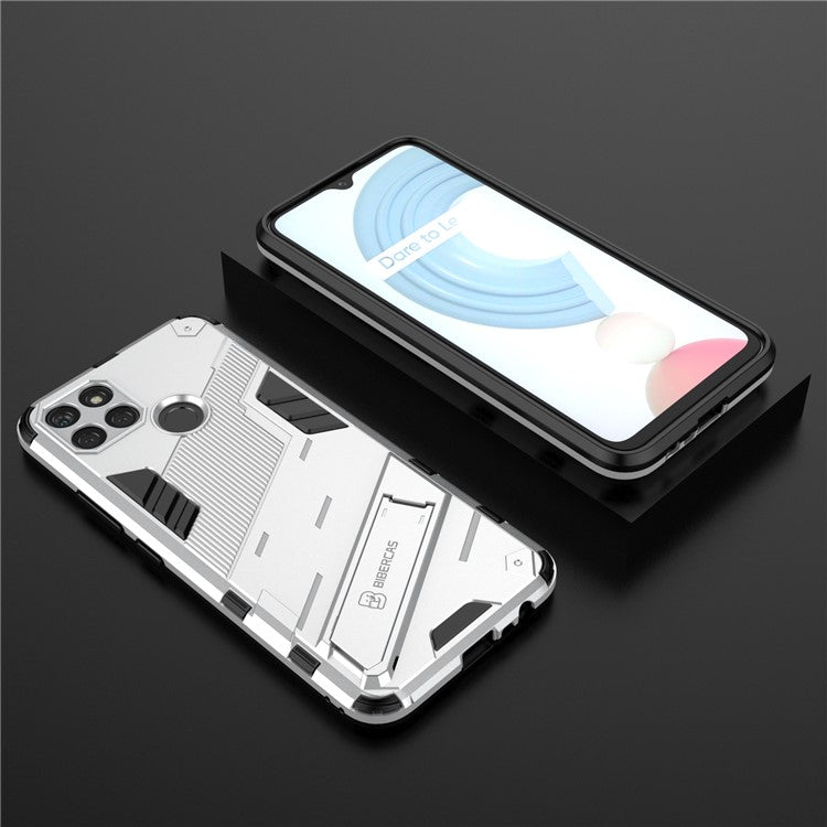 Kickstand Soft Flexible TPU + Hard PC Back Anti-Scratch Phone Cover for Realme C21Y - White