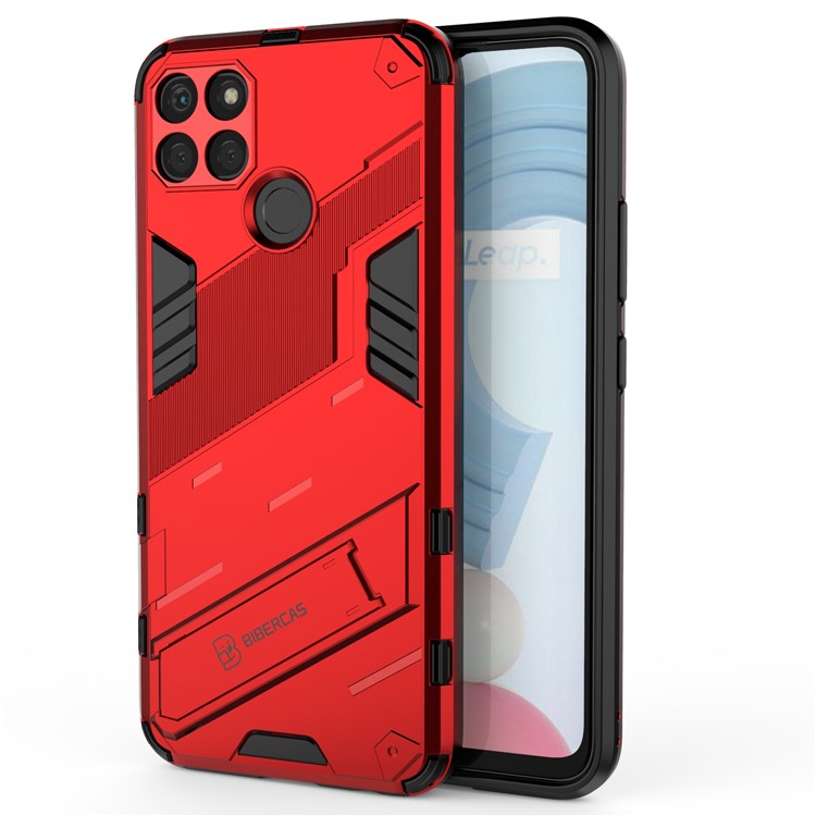 Kickstand Soft Flexible TPU + Hard PC Back Anti-Scratch Phone Cover for Realme C21Y - Red