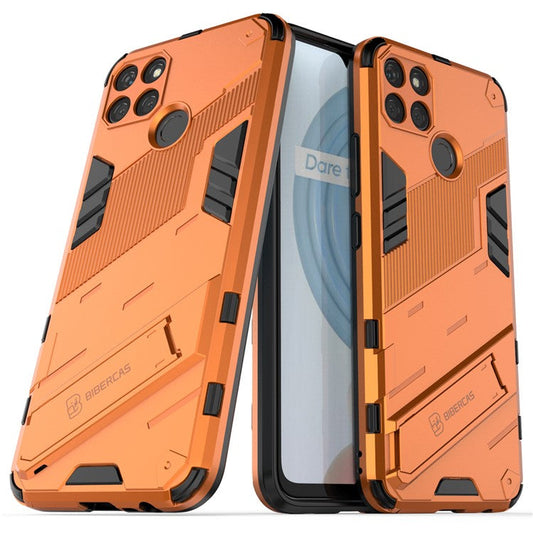 Kickstand Soft Flexible TPU + Hard PC Back Anti-Scratch Phone Cover for Realme C21Y - Orange