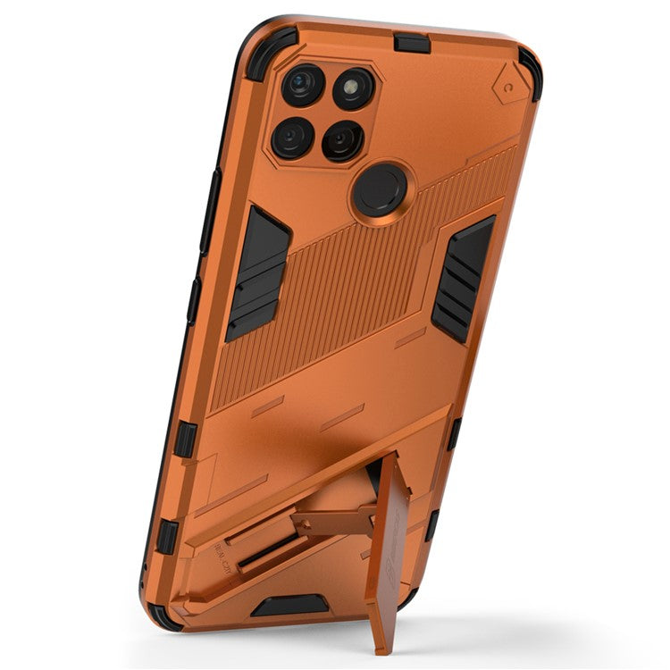 Kickstand Soft Flexible TPU + Hard PC Back Anti-Scratch Phone Cover for Realme C21Y - Orange
