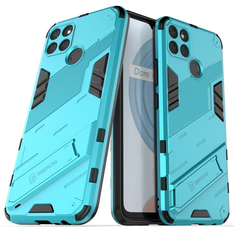 Kickstand Soft Flexible TPU + Hard PC Back Anti-Scratch Phone Cover for Realme C21Y - Baby Blue