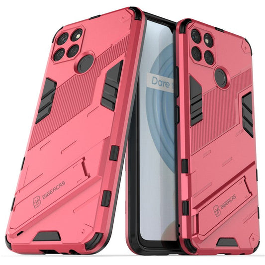 Kickstand Soft Flexible TPU + Hard PC Back Anti-Scratch Phone Cover for Realme C21Y - Rose