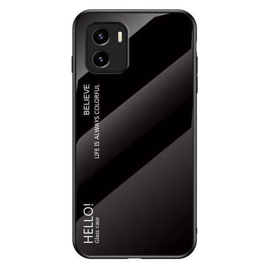 Gradient Color Anti-drop Stylish Tempered Glass Hybrid Protective Cover Phone Case for vivo Y15s / Y15a - Black